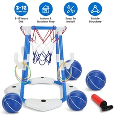 Pool Basketball Toy Set with 4 Balls & 4 Hoops, for Kids & Adults