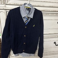 Nautica Boy's 3-Piece Sweater/Shirt/Tie Set Navy White Yellow Boys 7XL