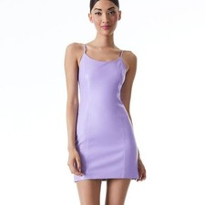 Alice and Olivia Nelle Vegan Leather Mini Dress 4 Lavender Purple Pastel Easter