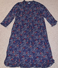 Only Necessities Nightgown Blue Cardinal Birds Flannel Floral Pintuck Sz L