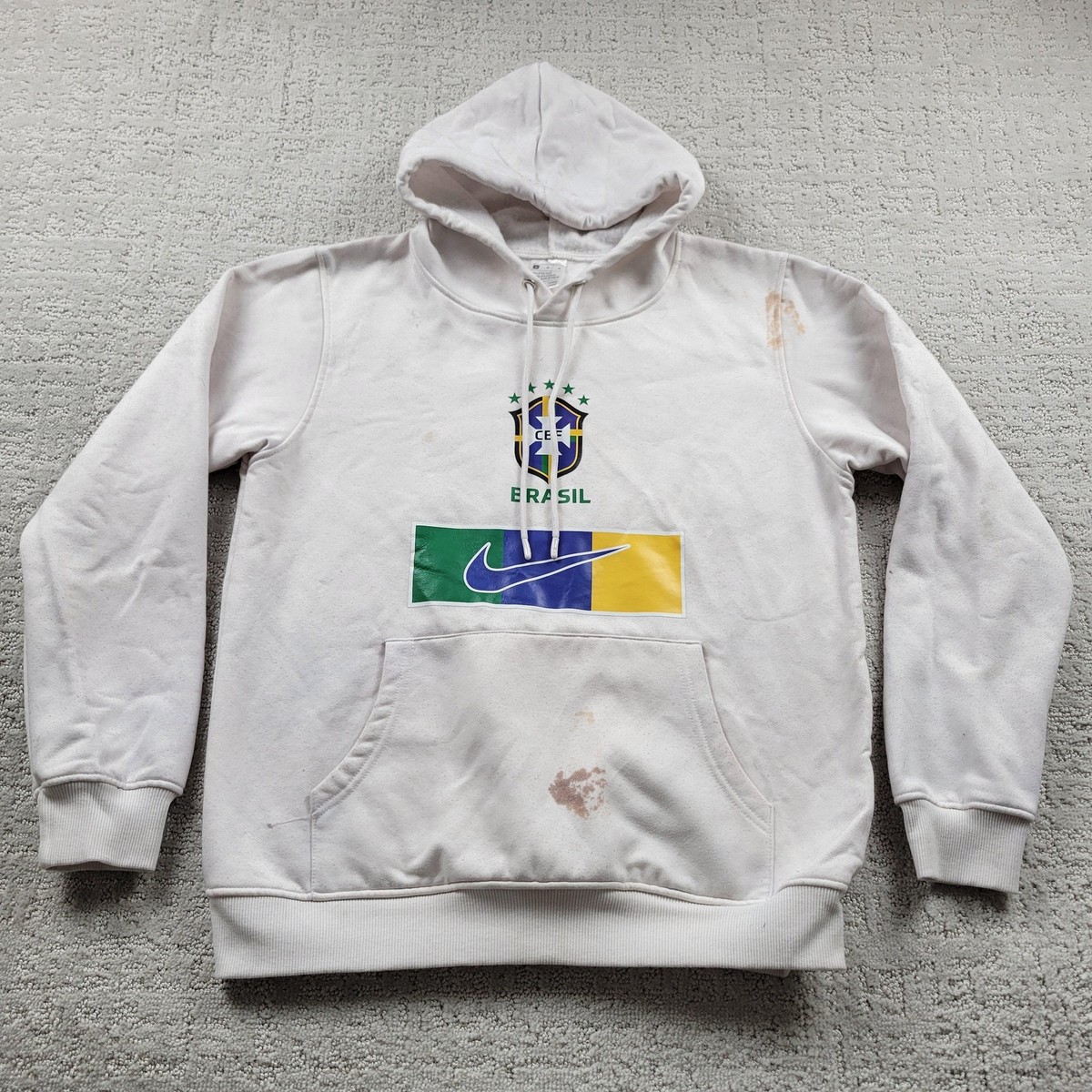 Brazil Hoodie Sweatshirt Mens Medium White Soccer Football Nike