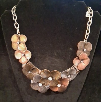 VTG ''You And I'' Jewelry:Copper Floral Statement Metal & Rhinestone 18'' Necklace 