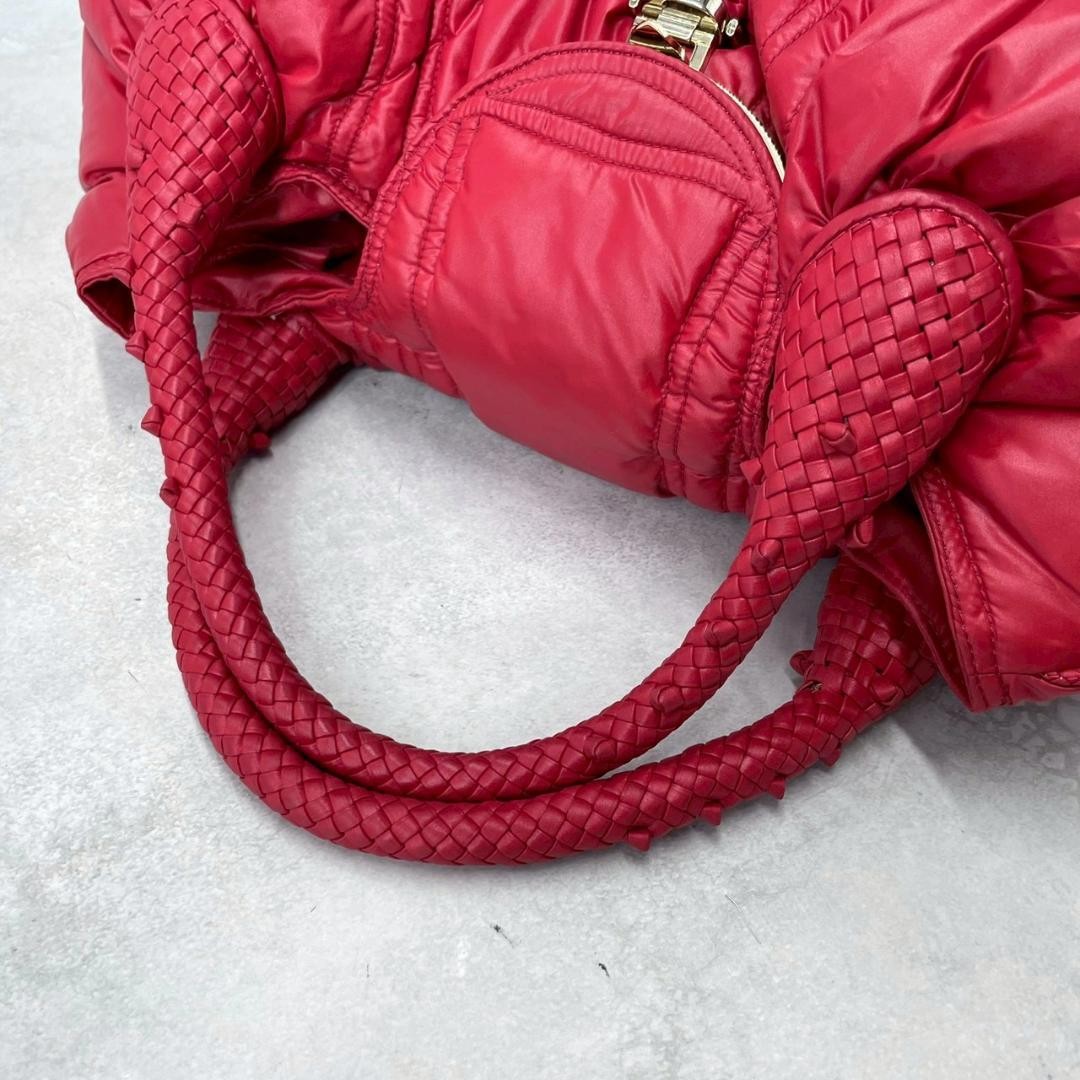 Fendi Moncler Collaboration Spy Bag Red Nylon Handbag Tote Leather