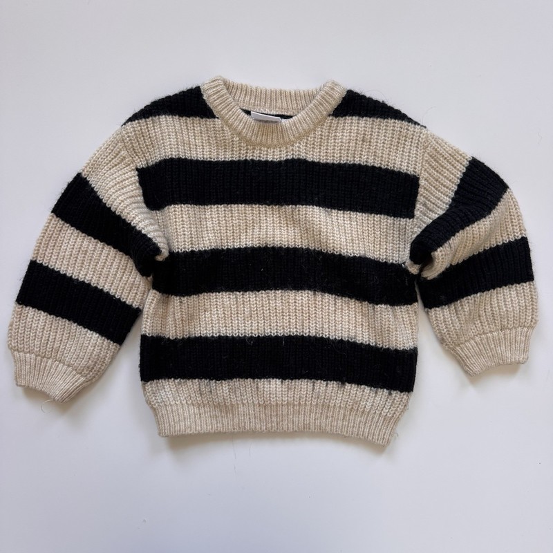 Zara Kids Black And Cream Striped Sweater Girls, Size 4, Warm Polyester And Wool