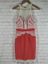 Lipsy Women’s Occasion Party Dress Size 8 Lace Detail Coral Cream