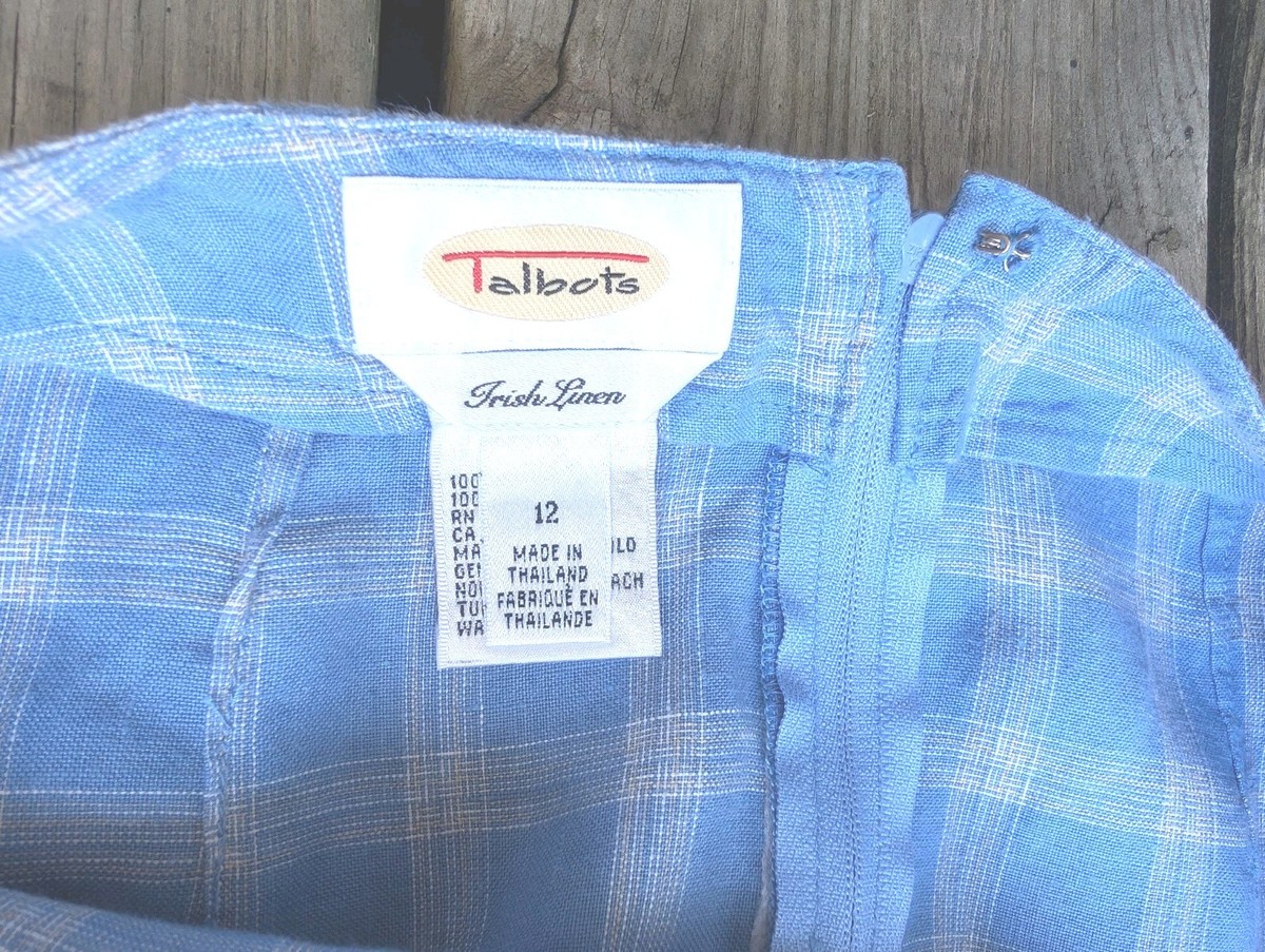 Talbot 100% Irish Linen Midi Skirt Wrap Blue Check Sz 12 Modest