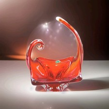 Murano Glas Schale Kunstglas rot amber freie Form Design Italiy 