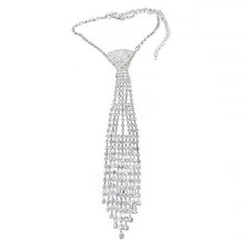 Womens Sparkling Rhinestone Ties Adjustable Pre-Tied Clear Crystal, Fringes