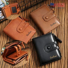 Men's Short Leather Wallet ID Credit Card Holder Double Zipper Money Clip Purse
