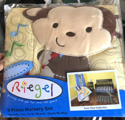 Riegel Tune Time, Musical Monkey 3 Pce Nursery Set Comforter, Sheet, Dust Ruffle