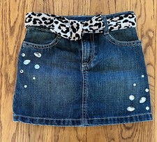 EUC Gymboree Leopard Chic Denim Jeweled Belted Skirt Size 4