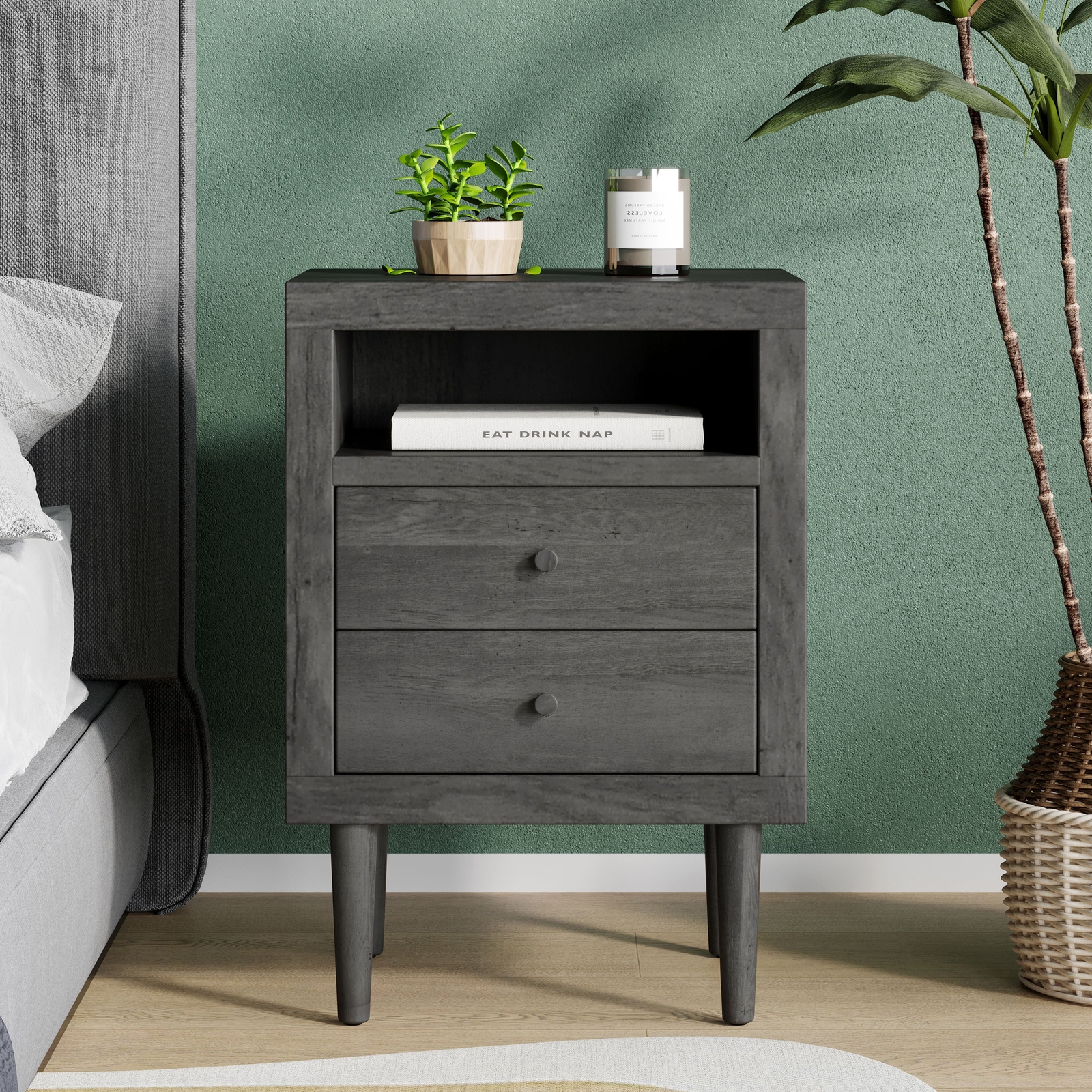 Modern 2-Drawer Nightstand Bedside Table with Sleek Design