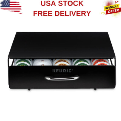 Metal Under Brewer Storage Drawer 35 K-Cup Coffee Pod Organizer Holder Black