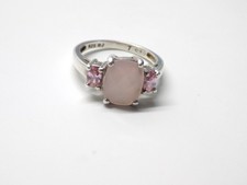 Bague Chat En Argent 925 Ajustable Avec Quartz Rose - Pierre Labradorite - Neuf Avec étiquettes