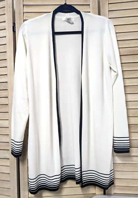 CARDUCCI WOMEN'S SIZE M SWEATER BLACK TRIMMED AND IVORY LONG KNIT CARDIGAN