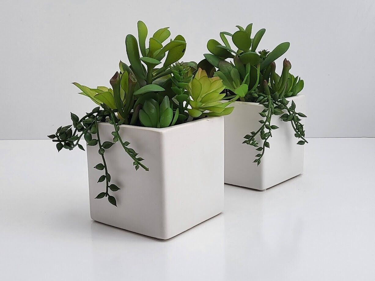 Set of 21 Mini Artificial Succulent Fake Plants Ceramic White ...