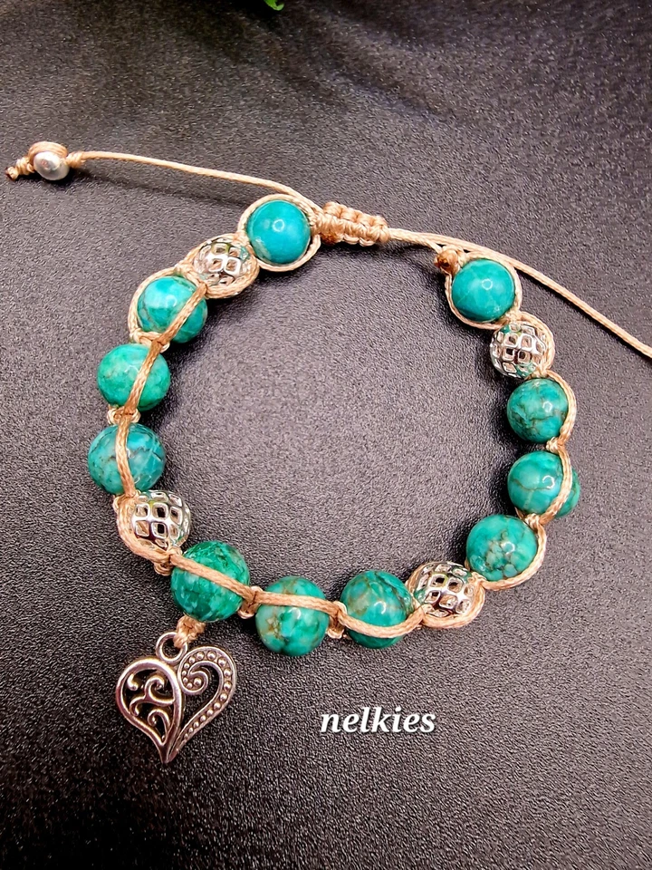 Makramee Armband Türkis Siber Messing Edelstein Heilstein Pandahall Geknüpft  - Bild 2 von 4