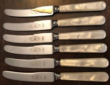 Vtg 6 Francis Newton & Sons Pearlescent Sheffield Stainless Steel Butter Knives