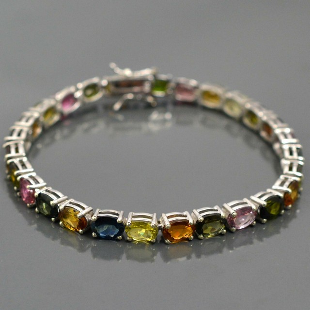 Natural Multi Color Tourmaline Gemstone 925 Sterling Silver Tennis