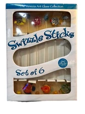 Set of 6 Venezia LSArts Glass Swizzle Sticks Drink Stirrers Fish Designs NEW