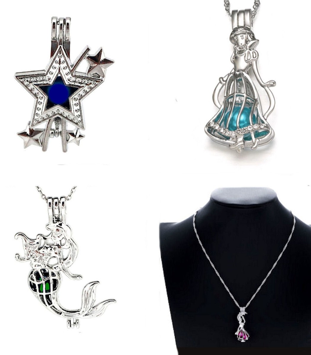 DISNEY CHARACTER CAGE CHARM NECKLACE PENDANT SILVER TONE WITH BEAD ARIEL  POPPINS