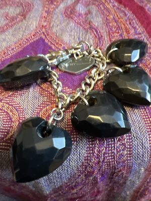 Kathy Van Zeeland Chunky Big Black Heart Bracelet or Purse Charm