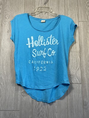 Hollister Womens Size XS Blue Logo Cotton Blend Top | eBay