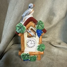 Vintage Hand Painted Porcelain Blue Bird on Cuckoo Clock Wall Pocket, JAPAN