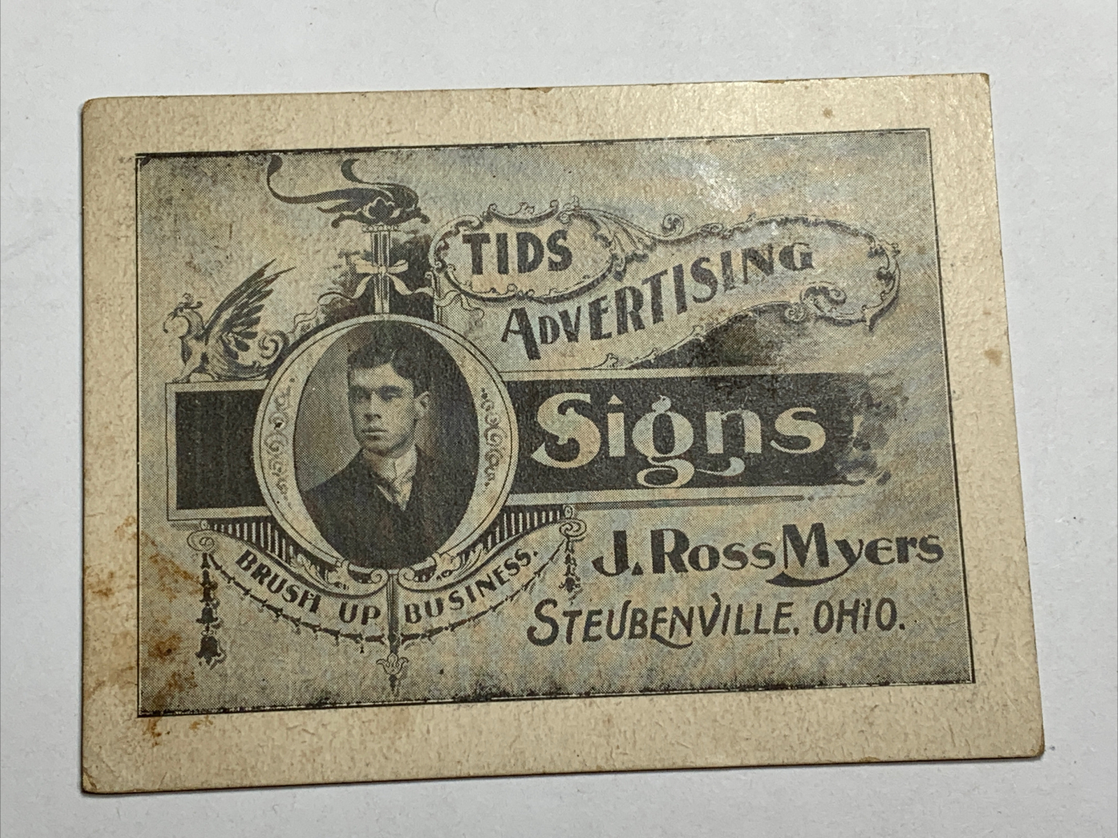 Myers Advertising Signs Trade Card Steubenville Ohio Portrait Building