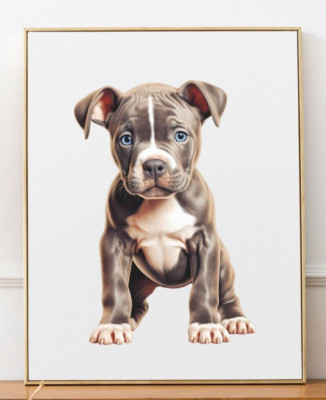 Pit Bull Puppy Art Print, Blue Eyed Pit Bull Dog Art Print, Wall Art Decor