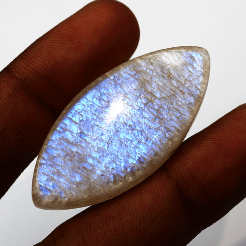 Piedra lunar arco iris brillo azul natural 51 quilates 46 mm x 21 mm piedra preciosa cabujón marquesa - Imagen 6 de 15