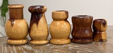 Set Of 5 Handmade Wooden Small Vases 4 To 2.5 Vintage