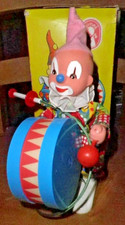 Sonni Sonneberg Germany Pump Action Animated Toy Clown Drummer Bell Ringer Boxed