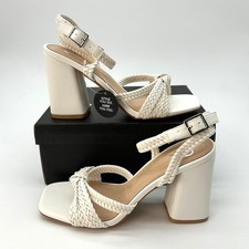Windsor Chic Steps Braided Block Heels Womens Sz. 7 White Ankle Wrap Elegant NEW