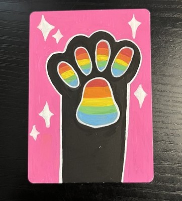 ACEO ART CARD Original- Magic Beans Cat Kitty Paw Rainbow- Jessica Skye Design