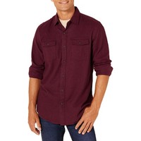 Amazon Essentials Herren Flanellhemd XL Burgunderrot Meliert 2 Taschen Langarm