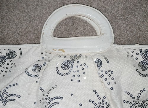 Outgoing Summer Sparkling Sequin Bag With Shoulder Large Strap. White/cream - Picture 4 of 4