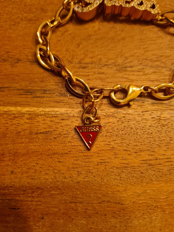 Guess Logo Armband Gold farben mit Strass Steinchen Edelstahl ca 20,6 cm . rar ! - Bild 3 von 4