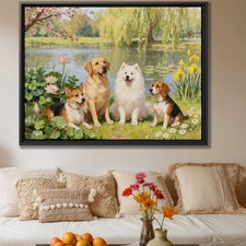 Dog Oil Painting Corgi Wall Art Labrador Framed Canvas Print Pet Decor