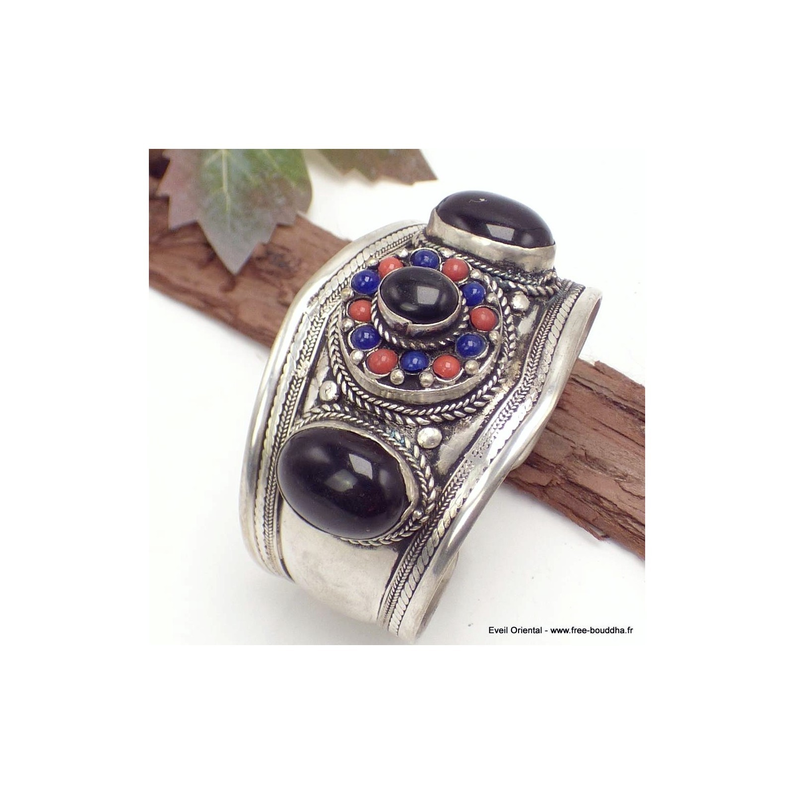 Bracelet tibétain bouddhiste en Onyx noir XL - Bijou spirituel en pierre naturelle fait main
