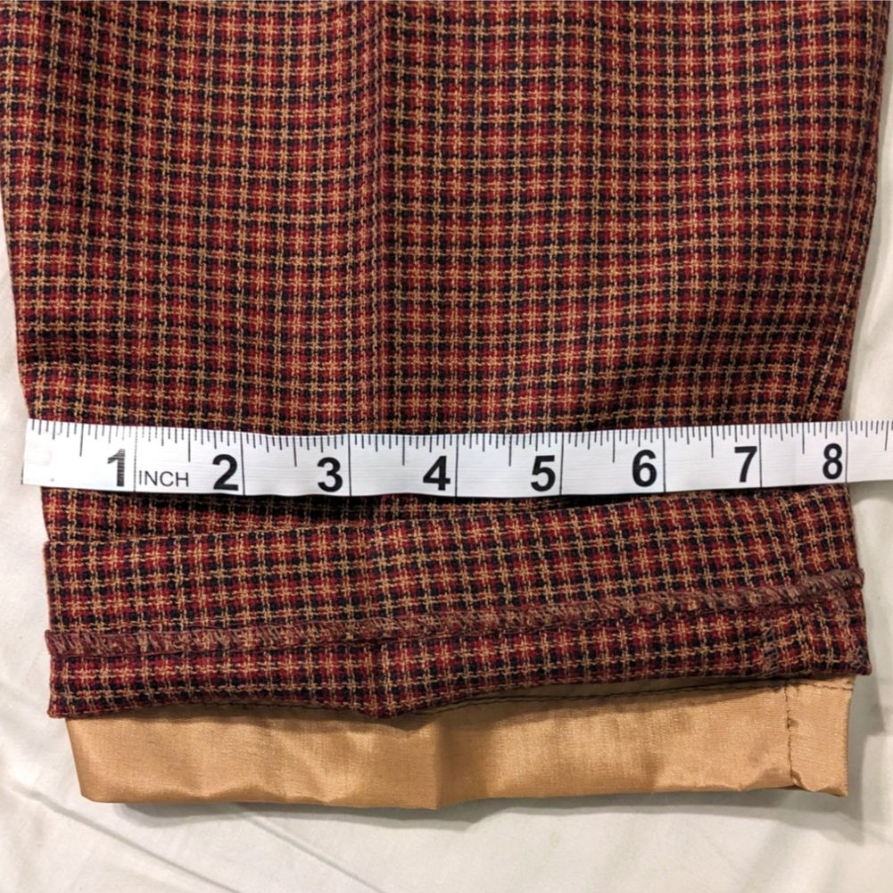 Red Orange Tiny Check Plaid Wool Slacks Academia … - image 5