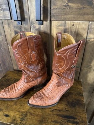 Los Altos Boots Genuine Cognac Caiman Alligator Tail Cowboy Boots Mens Sz 8.5 
