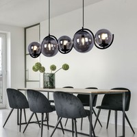 Esszimmerleuchte HäNgelampe Pendelleuchte Rauch Schwarz Glas Kugeln 5 Flammig