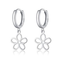 Solid 925 Sterling Silver Flower Hoop Earrings for Women Teens Girls Hollow Flow