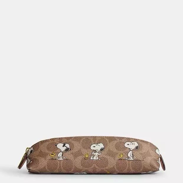 NWT Coach X Peanuts Pencil Case In Signature Canvas With Snoopy