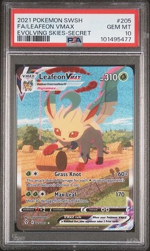 POKEMON LEAFEON VMAX 2021 SWORD & SHIELD EVOLVING SKIES SECRET #205 FA PSA 10