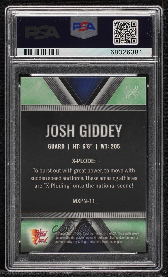 2022 Matte SP Exclusive X-Plode Basketball Blue/Green /2 Josh Giddey PSA 8 - Image 2 of 2