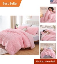 Cozy All-Season Pink Faux Fur Queen Comforter Set - 3 Pieces of Plush Elegance