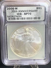 U.S. Mint 2006 American Eagle 20th Anniversary Silver ICG SP70 Satin 1 oz