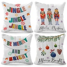 Christmas Pillow Covers - 18x18 Inch, Pack of 4  Nutcracker  Holiday White